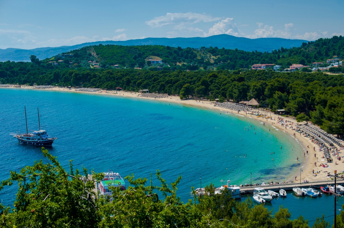 Koukounaries beach, natural reserve pin, Greece